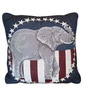 Riverdale Patriotic Republican Elephant Throw Pillow 17x17 Blue Stars